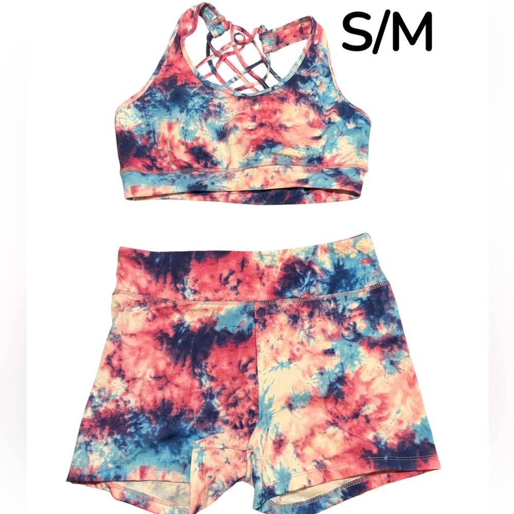 Colorful Tie-Dye Sports Bra and Shorts Set